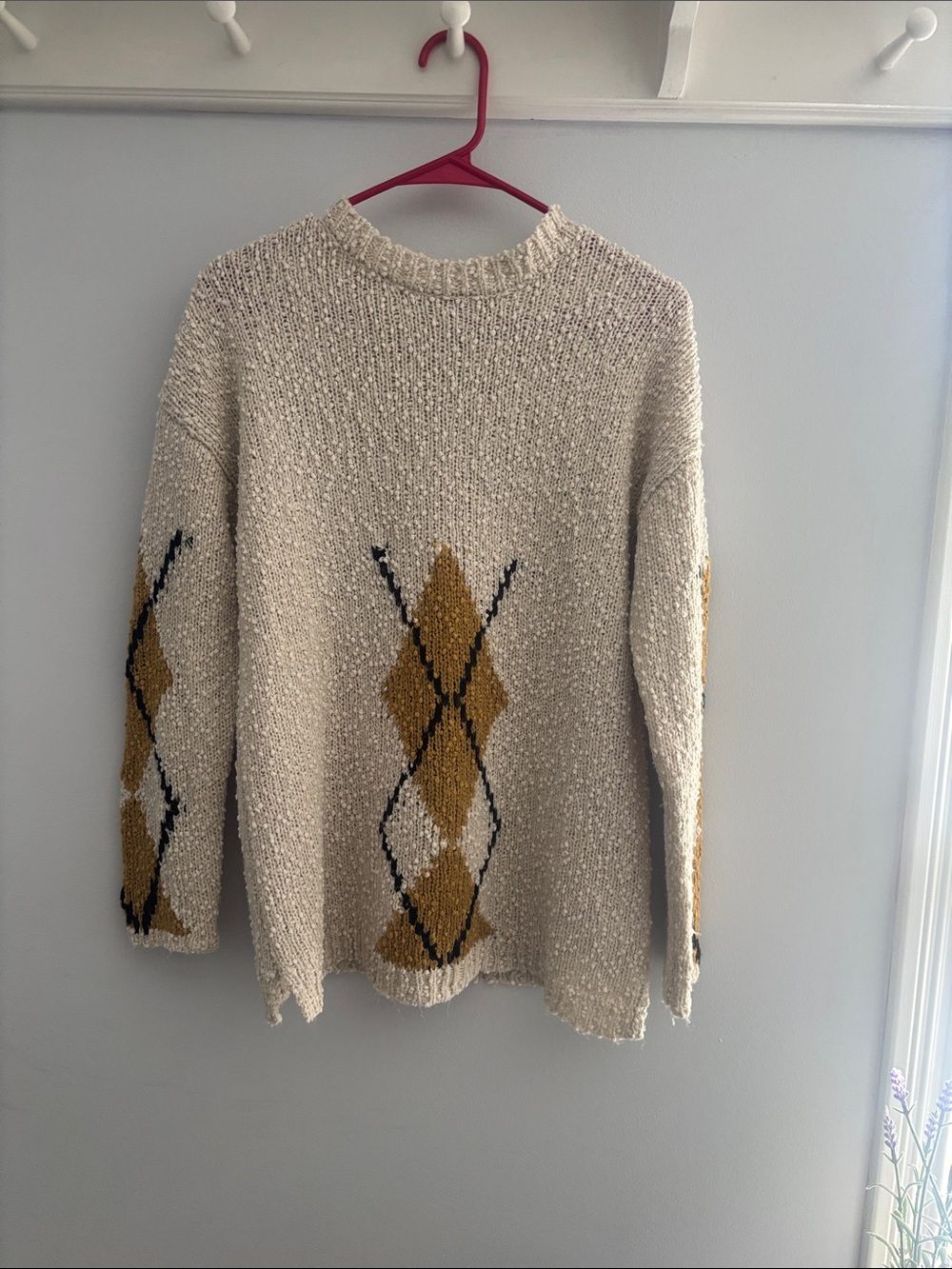 miami Cream Sweater with Mustard Argyle